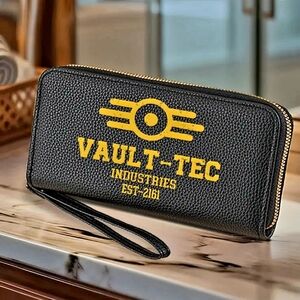 Fallout Vault Tec Wallet Folding Card Holder Zipper Pocket 7.48"x0.98"x3.94